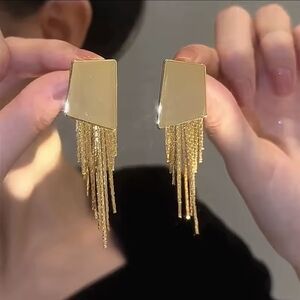 Gold Geometric Fringe Earrings